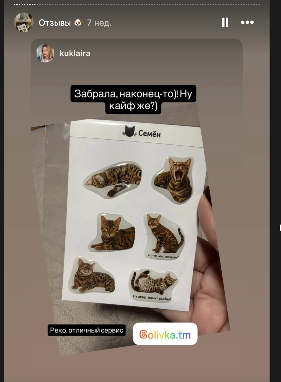 Скриншот отзыва о стикерпаке с котом Семёном